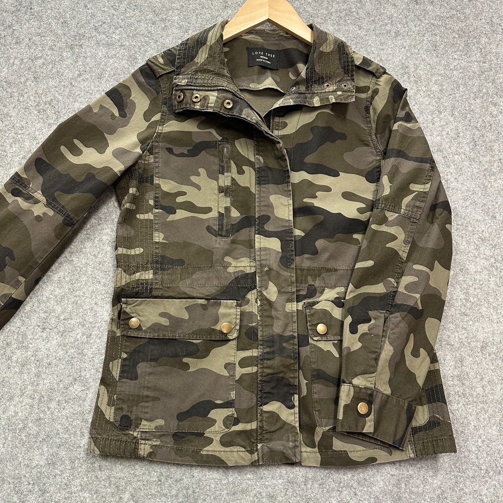 Love Tree Jacket Womens M Utility Military Style Camo Full Zip Snap Pockets